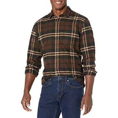 Immagine di Amazon Essentials Camicia in Flanella a Maniche Lunghe (Disponibile Taglie Extra Forti) Uomo, Marrone Scuro Motivo Scozzese, XXL