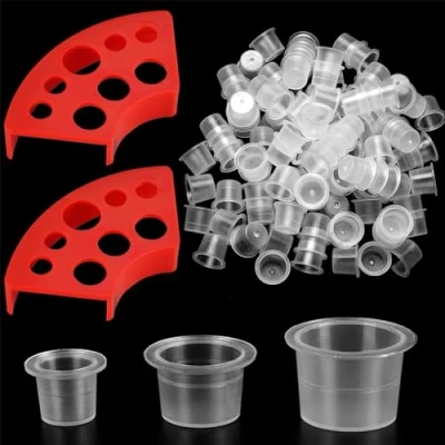 Immagine di Cappucci Contenitori per Inchiostro Tatuaggi Pigmenti 100 Grandi, Medi, Piccoli,2 Cups Holders,Tazze di da Tatuaggio Accessori