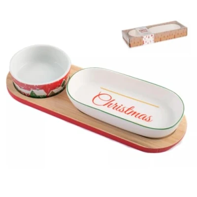 Immagine di H&amp;h set 2 ciotoline in porcellana decoro natale con base bamb