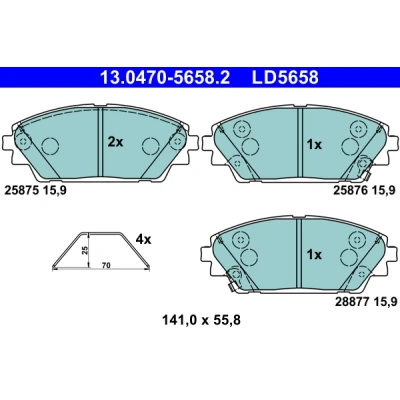 Immagine di ATE 13.0470 5658.2 Kit pastiglie freno con segnalatore acustico usura accessori MAZDA: CX 3, 3 Hatchback, 30