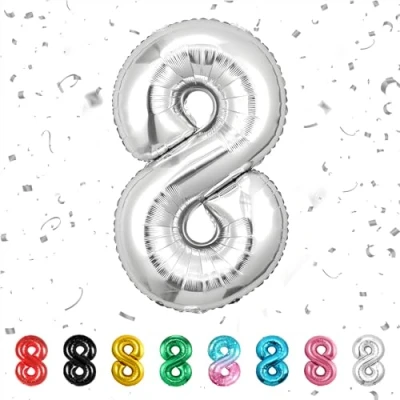 Immagine di Pallon8cino Compleanno Numero 8 Argento, 101 CM Palloncino Foil Gigante,Decorazioni Feste di Palloncino,Vola con l&#039;Elio