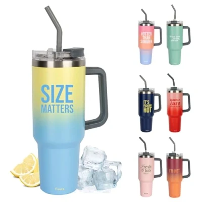 Immagine di Fisura Borraccia termica originale. Bottiglia grande in acciaio inox. Senza BPA. 24 ore freddo / 12 caldo. Con cannuccia inclusa. 9,8 cm x 27,8 (Size, amarillo)