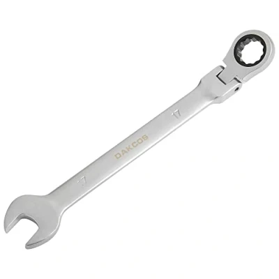Immagine di DAKCOS Chiave a cricchetto combinata 17 mm metrica ad anello aperta con snodo in CR V finitura cromata opaca