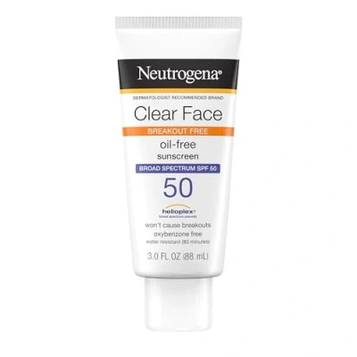 Immagine di Neutrogena Clear Face Liquid Lotion protezione solare per pelli sensibili all&#039;acne, ampio spettro SPF 50 UVA/UVB, viso senza olio, profumo e ossibenzone, non comedogenica, 0,8 l