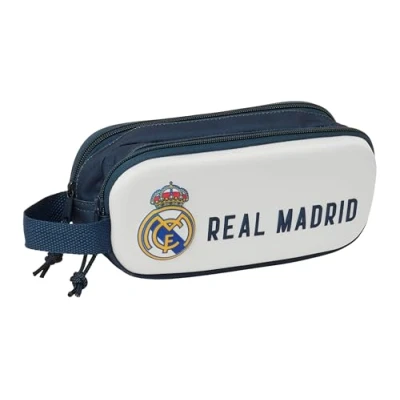 Immagine di Safta Real Madrid 3D astuccio doppio 3D, per bambini, ideale bambini in età scolastica, comodo e versatile, qualità resistenza, 21 x 6 8 cm, colore: Bianco/Blu marino,