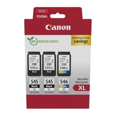 Immagine di Canon Cartucce d&#039;inchiostro originali PG 545XL x 2 / CL 546XL ad alta capacità, Confezione da 3 (2 nere, 1 a colori) multipla in cartone
