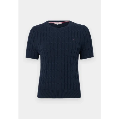 Immagine di Pull girocollo maniche corte in maglia a treccia