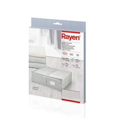 Immagine di Rayen 2363.11 Scatola per immagazzinaggio Coperte da Letto. Sacco di Tela Biancheria con Lampo, reticola traspirabile, piegabile e Resistente, Polyester, Grigio Chiaro/Traslucido, 0 cm