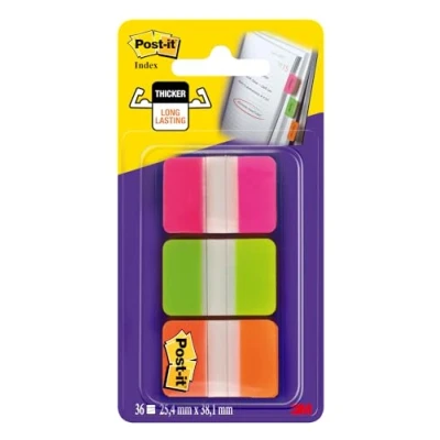 Immagine di Post it Index Segnapagina Strong, 25.4 mm x 38.1 mm, 36 Segnapagina, Verde, Rosa, Arancione per Contrassegnare, Evidenziare o Codificare a Colori le Informazioni Importanti