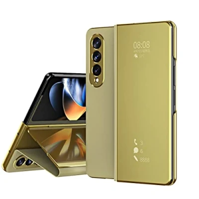 Immagine di BoerHang Custodia per Samsung Galaxy Z Fold 4 Cover, Smart Clear View Standing Case, Traslucida Protettiva a 360.(Oro)