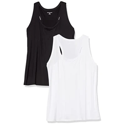 Immagine di Amazon Essentials Canotta Vogatore Tecnica Elasticizzata (Disponibile in Taglie Forti) Donna, Pacco da 2, Bianco/Nero, 6XL Plus