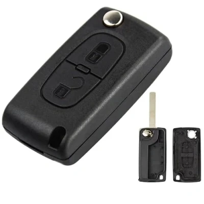 Immagine di ENERGY01 HU83 CE0536 Cover per chiave compatibile Citroen C2 C3 C4 C5 C6 C8 a 3 pulsanti, con scanalatura, posizione della batteria sulla scocca satinata o imbottita