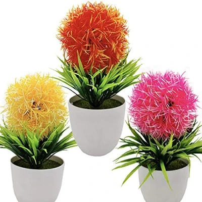Immagine di Fycooler 3 Pz Piante Artificiali Autunno in Vaso Plastica, per Home Bagno Ufficio Tabella Decorazione Finti Fiore Artificiale Casa Giardino Patio