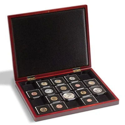 Immagine di Leuchtturm 341012 VOLTERRA DE Luxe Cassetta per Monete con 20 campi Quadrati Capsule QUADRUM e telai da 50 x mm