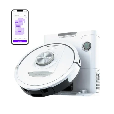 Immagine di Shark PowerDetect Aspirapolvere Robot Autosvuotante, Mappatura 3D LiDAR, Antiallergeni, Antiodore, Evitamento Ostacoli NeverStuck, Tappeti, Pavimenti, Peli di Animali, Wi Fi, App, Bianco, AV2820VEEUWH