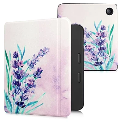 Immagine di kwmobile Custodia eReader Compatibile con Kobo Libra 2 Cover eBook Reader Flip Case viola/turchese/viola Fiori di Lavanda