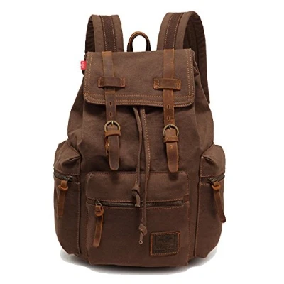 Immagine di autumndeer Zaino in Pelle Casual Unisex Tela Borsa a Tracolla Esterna, Caffè, 27.9 x 16 41.9 cm