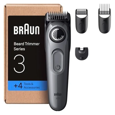 Immagine di Braun Regolabarba Uomo Series 3, +4 Strumenti Di Styling, Lama Ultra Affilata, 50 Min Utilizzo, 40 Lunghezze, BT3525, Grigio