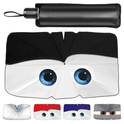 Immagine di Zuquik Parasole universale per auto berline, SUV e MPV, design affascinante, con custodia, protezione dai raggi UV dal calore, 145 x 79 cm,nero