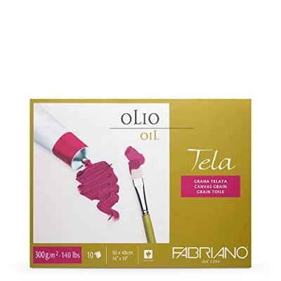Immagine di Unbekannt Fabriano Tela Carta per pittura a olio con texture lino, 300 g/m2, 36 x 48 cm, 10 fogli, incollata su 4 lati, resistente agli acidi e all&#039;invecchiamento, colore bianco