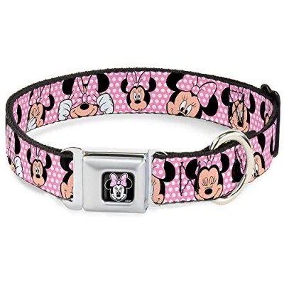 Immagine di Buckle Down Collare per Cani con Fibbia Cintura di Sicurezza, Motivo Minnie Mouse Expressions a Pois Rosa/Bianco, Larghezza 2,5 cm, Adatto Collo da 38,1 66 Taglia L