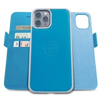 Immagine di dreem Fibonacci Compatibile con iPhone 13 PRO Max Custodia a Portafoglio/Custodia Antiurto 2 in 1 e Folio Pelle vegana Staccabile, MagSafe, Protezione RFID [Sky]