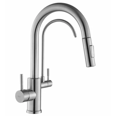 Immagine di Rea Rubinetto Cucina Eco Fresh BRUSH NICKEL Miscelatore Lavello in Ottone Calda e Fredda Regolabile Monocomando (Acciaio spazzolato)