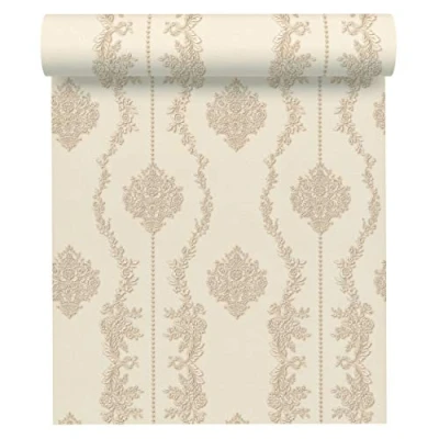 Immagine di A.S. Création 344931 34493 1 Carta da parati in tessuto non tessuto, motivo barocco, 10,05 m x 0,53 m, colore: Beige crema metallizzato