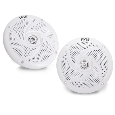 Immagine di Pyle Marine Speaker PLMRS6W Sistema audio stereo a 2 vie, impermeabile e resistente alle intemperie, con potenza di 240 Watt profilo sottile, 1 paio, colore: bianco