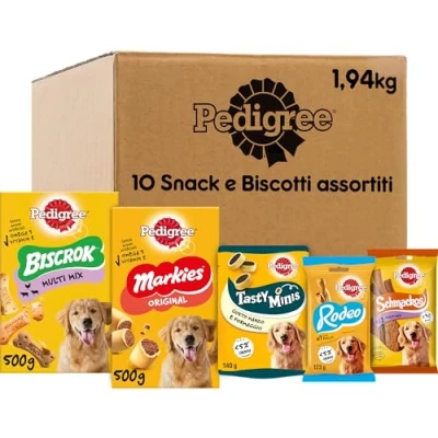 Immagine di Pedigree Snack e Biscotti Cane, Confezione Assortita in Diverse Varietà (Cani di Tutte le Taglie) 8 1kg Biscotti, Biscrock Markies, Totale 1944 g