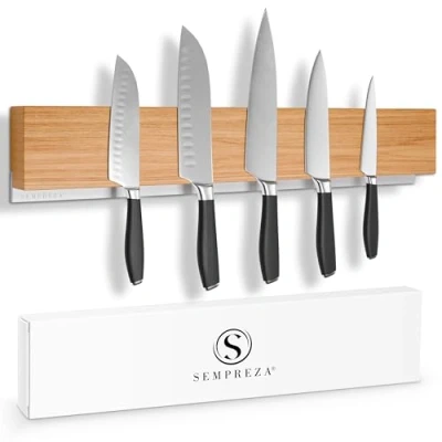 Immagine di SEMPREZA® Listello magnetico coltello 40 cm legno di quercia e acciaio inossidabile da incollare o avvitare portacoltelli porta coltelli
