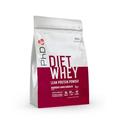 Immagine di PhD Nutrition Diet proteine Whey in polvere 1kg Lampone &amp; Cioccolato bianco, ipocaloriche a supporto della dieta, Con 16g di per porzione