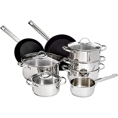 Immagine di Amazon Basics 11 Pezzi Set di Pentole a Induzione Acciaio Inox, con Coperchi, Argento