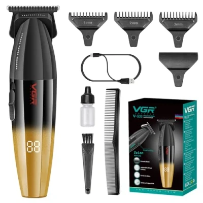 Immagine di VGR 906 Fresh Fade Regolabarba professionale da uomo, 9000 giri/min, senza fili, con lama a T DLC, per barbieri e ricaricabile tramite USB