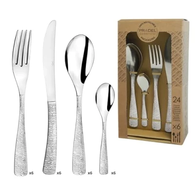 Immagine di Amefa Ethnic 7437459 Servizio da 24 Posate in Acciaio Inox, Colore: Grigio, 26 x 14 8 cm