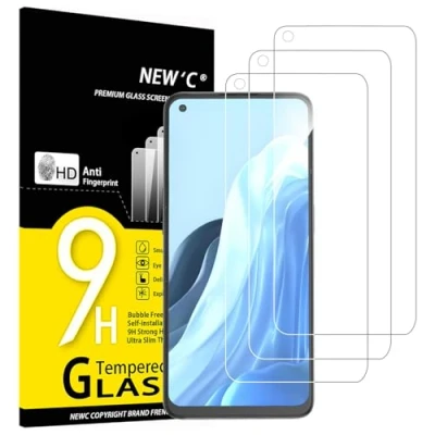 Immagine di NEW&#039;C 3 Pezzi, Vetro Temperato per Oppo Reno 7, Pellicola Prottetiva Anti Graffio, Impronte, Senza Bolle, Durezza 9H, 0,33mm Ultra Trasparente, Resistente
