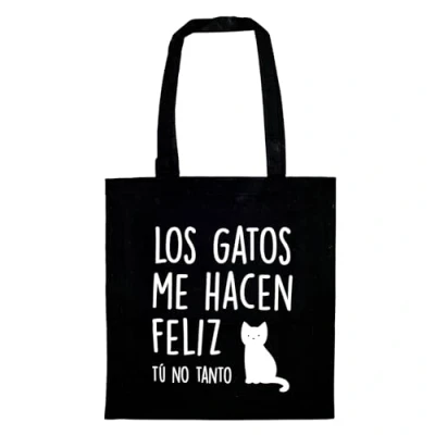 Immagine di Miss Miserable Tote bag con messaggio I gatti mi rendono felice tu non tanto, nero lettere bianche, Moderno