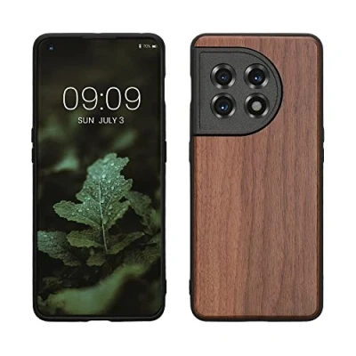 Immagine di kwmobile Custodia Compatibile con OnePlus 11 Cover Protezione in Legno per Smartphone Back Case Bumper Silicone TPU marrone scuro