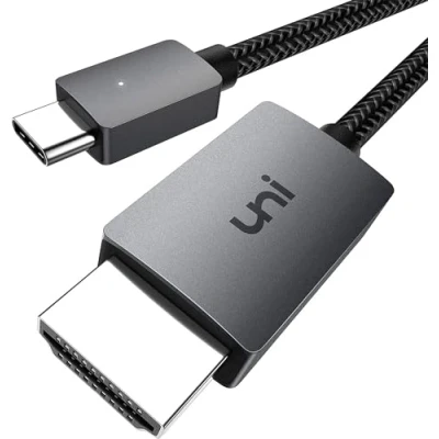 Immagine di uni Cavo da USB C a HDMI 4K, [alta velocità] Adattatore Type Compatibile con Thunderbolt 3/4, iPhone 15 Pro/Pro Max, MacBook Pro/Air, iPad iMac, XPS 17 ecc. 1,8 m