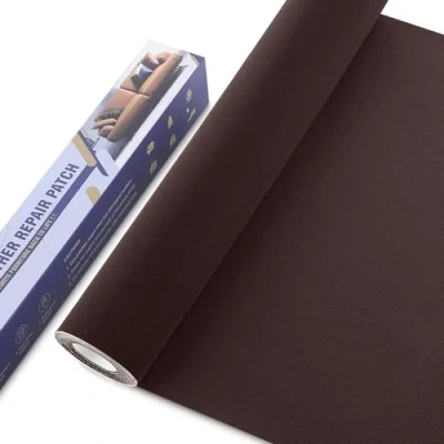 Immagine di OAZ Kit di riparazione patch in pelle, 40 x 160 cm, autoadesive per divani, seggiolini auto, borse, giacche, mobili, ristrutturazione marrone scuro