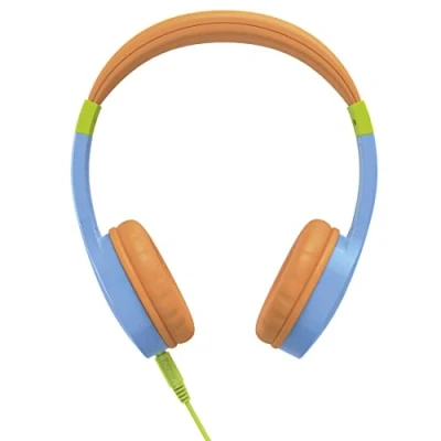 Immagine di Hama cuffie per bambini (cuffie stereo, cablate bambini, con limite decibel 85 dB, on ear, cavo audio da 120 cm, jack 3,5 mm) blu/arancione, piccole
