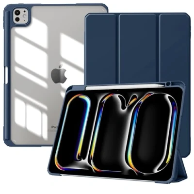Immagine di TiMOVO Custodia per iPad PRO 11 Pollici (M4) 2024 con Portapenne, Cover Protettiva Supporto Pieghevole &amp; Retro Trasparente, Auto Sveglia/Sonno, Blu Marino