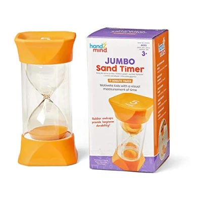 Immagine di Learning Resources Clessidra gigante, da 5 minuti con coperchi in gomma morbida per mettere pausa senza fare rumore, Clessidre la classe bambini