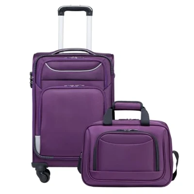Immagine di COOLIFE valigia trolley da viaggio di 4 ruote in tessuto bagaglio a mano serratura TSA La contiene 1 grande borsa tracolla, viola+argento, Handgepäck Set 2tlg,