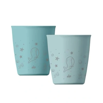Immagine di nip Green Eco Set di 2 bicchieri per bambini a partire da 1 anno, infrangibili, adatti al microonde e alla lavastoviglie, senza BPA, melammina, sostenibili, motivo animali, colore: Blu