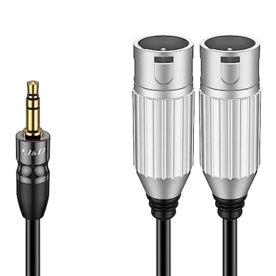 Immagine di J&amp;D Cavo da 3,5 mm a Doppio XLR, di Interconnessione Audio Stereo con Rivestimento in PVC XLR 1/8 TRS Maschio Sbilanciato Adattatore per Microfono Smartphone Fotocamera DSLR Laptop, 1,8 m