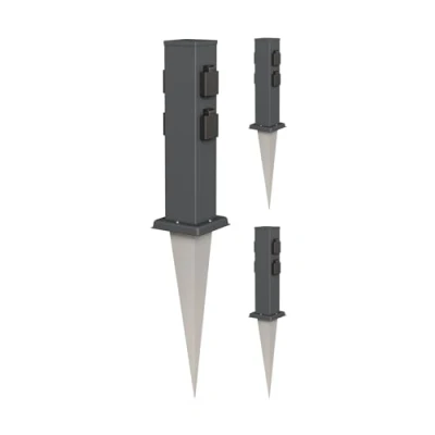 Immagine di ledscom.de 3 x Polly presa a colonna da giardino con picchetto terra per esterni, IP44, 4 vie, acciaio inox, angolare, antracite, 40cm