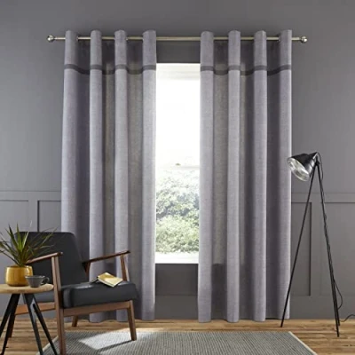Immagine di Catherine Lansfield Melville Tende sfoderate in tessuto di cotone, 168 x 183 cm, con occhielli, 2 pannelli, colore: grigio