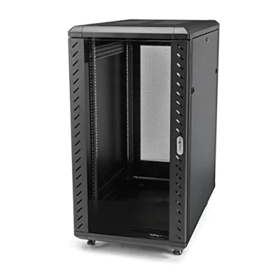 Immagine di StarTech.com Armadio rack 22U 19&quot; con Sportello in Vetro, Server 4 Montanti Serratura e Ruote, Profondità Regolabile
