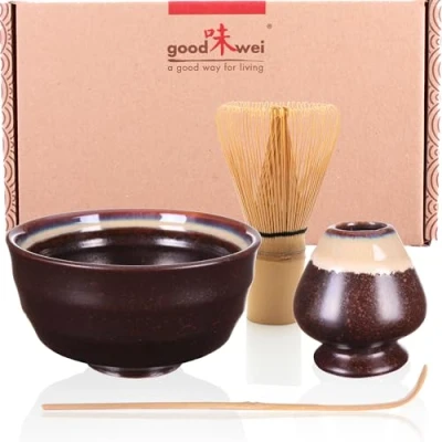 Immagine di Goodwei Set di Tè Matcha Giapponese con titulare Chasentate (Kumo), Ceramica, 180 ml